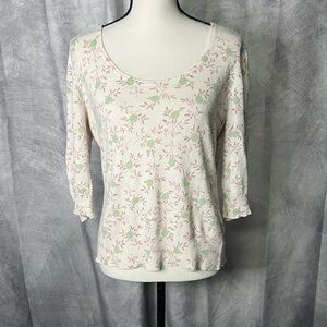 Gene Meyer Floral Print 3/4 Sleeve Top - Large